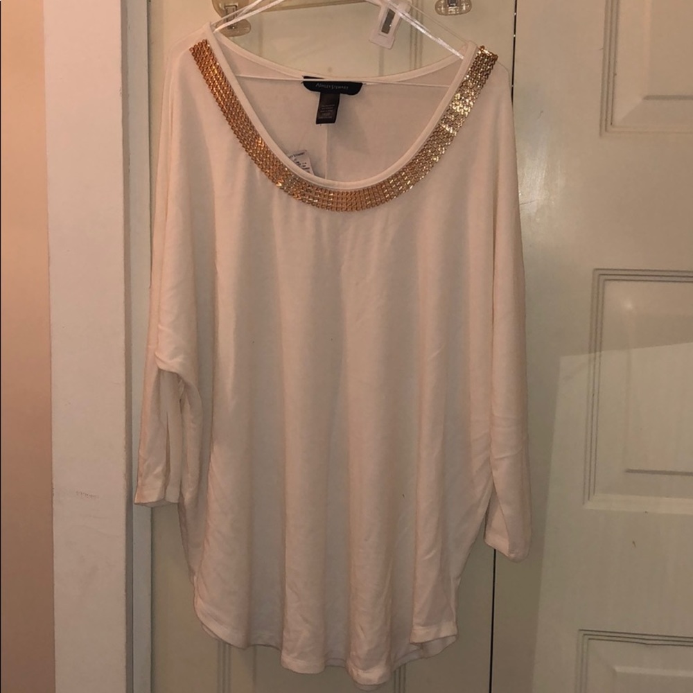 Ashley Stewart White Blouse w/ Gold Neckline